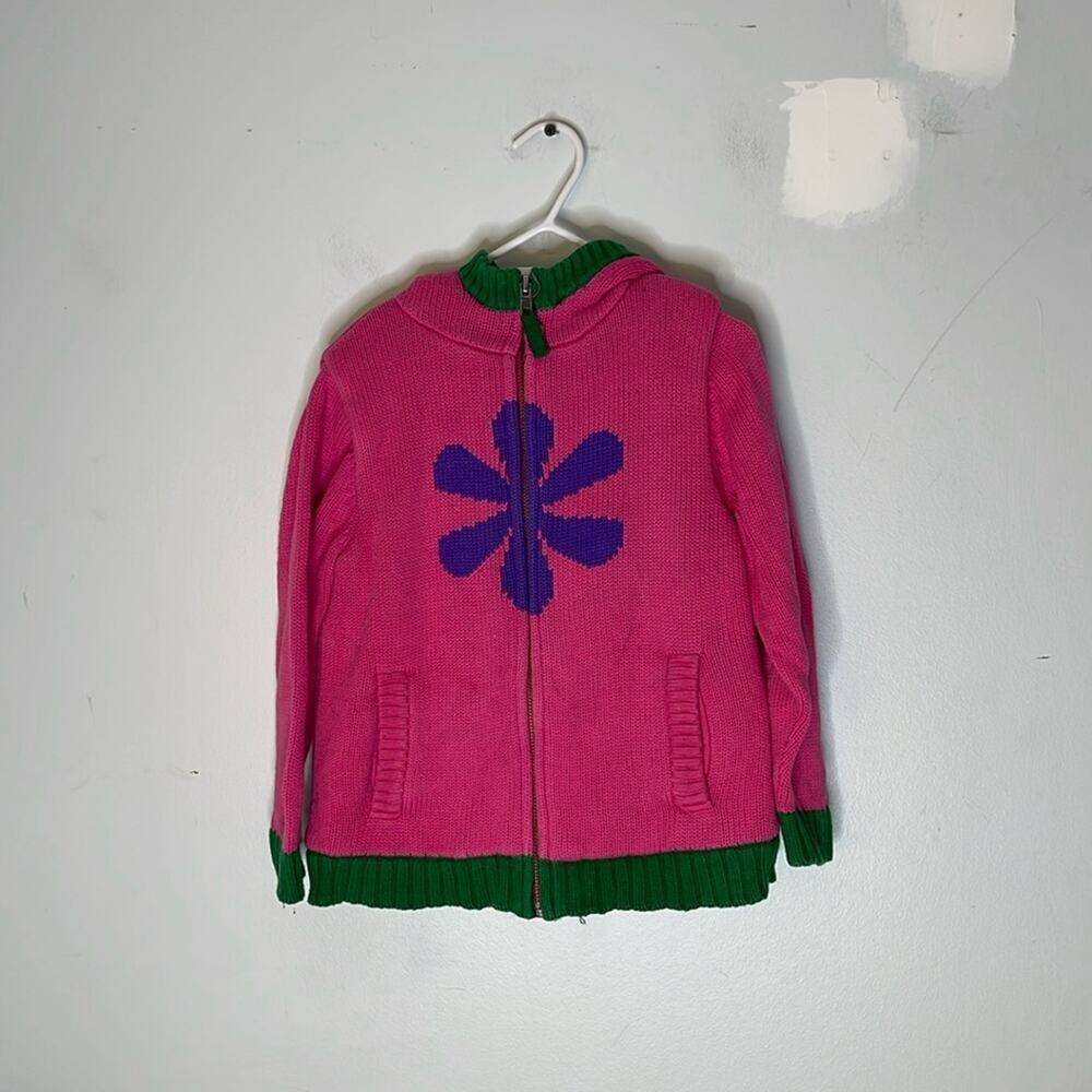 HANNA ANDERSSON Pink Purple Green Knit Faux Sherpa Lined Warm Sweater Jacket 100